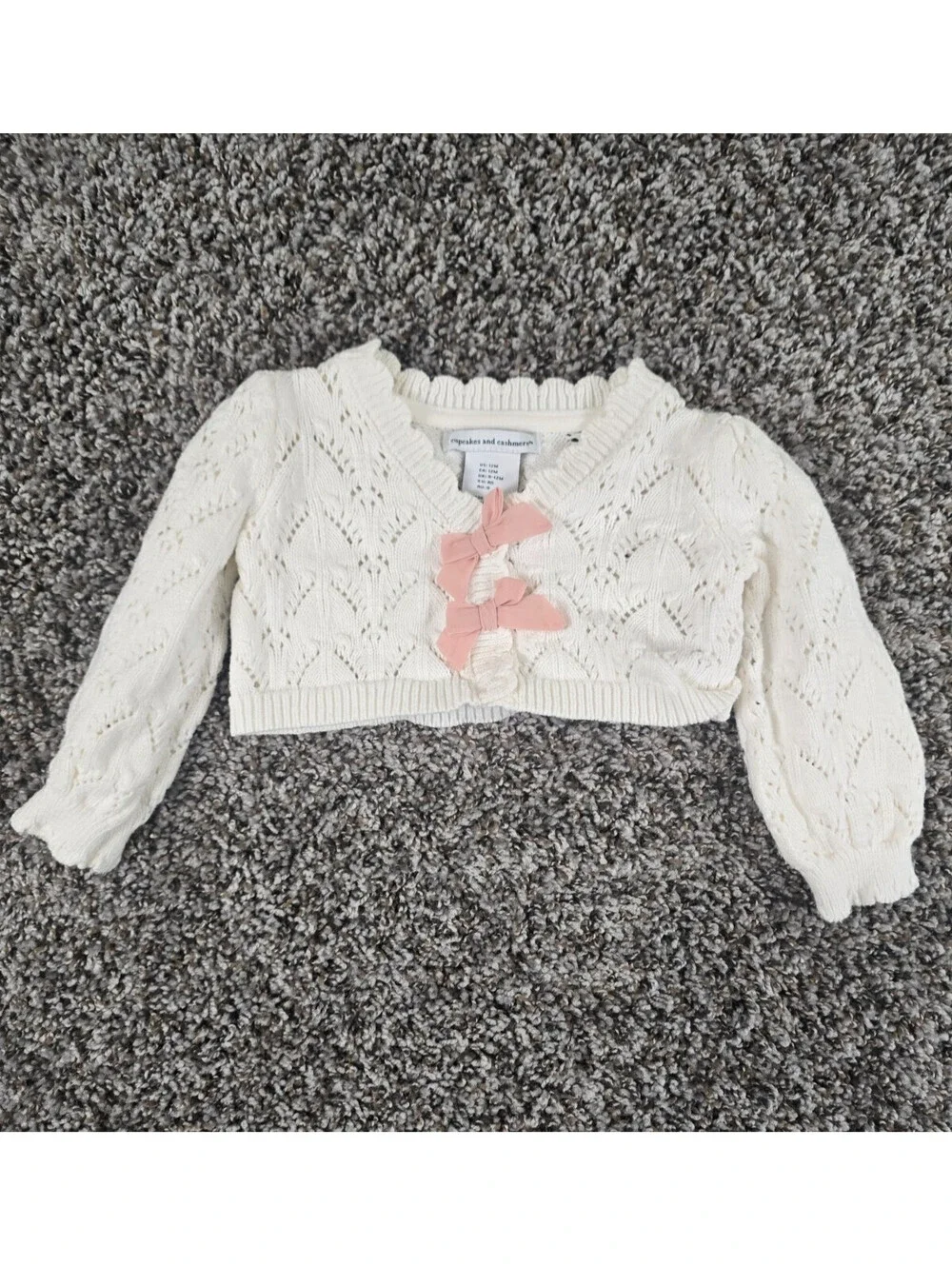 Cupcakes & Cashmere Baby Girls Sz 12M Cardigan Shrug White Crochet Knit
